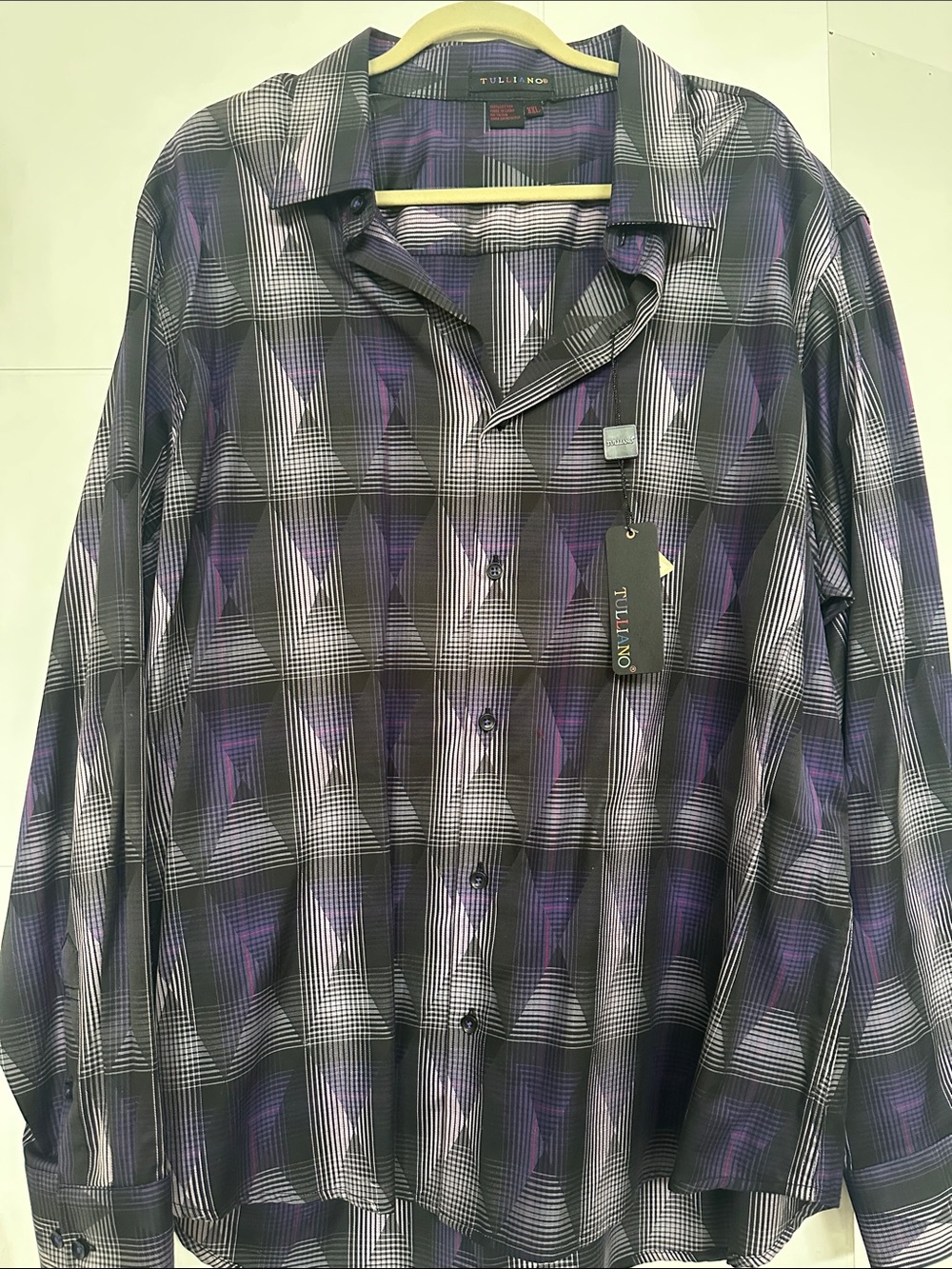 Tulliano Men's Purple Plaid Dress Shirt